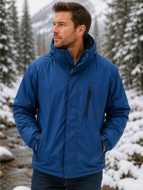 Free Country Blue Insulated Heavy Duty Winter coat Fleece Lined Hidden Hood M